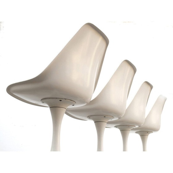 Image 1 of Set of 4 vintage white plastic tulip chairs by Burke Maurice for Arkana British, 1960s