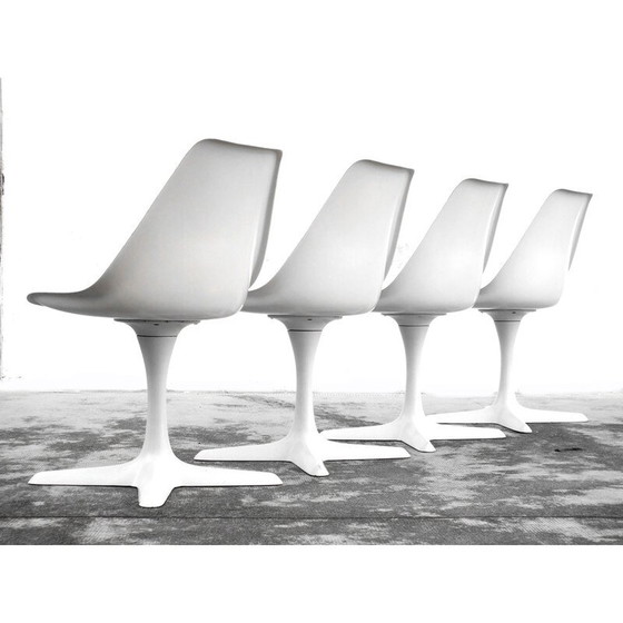 Image 1 of Set of 4 vintage white plastic tulip chairs by Burke Maurice for Arkana British, 1960s