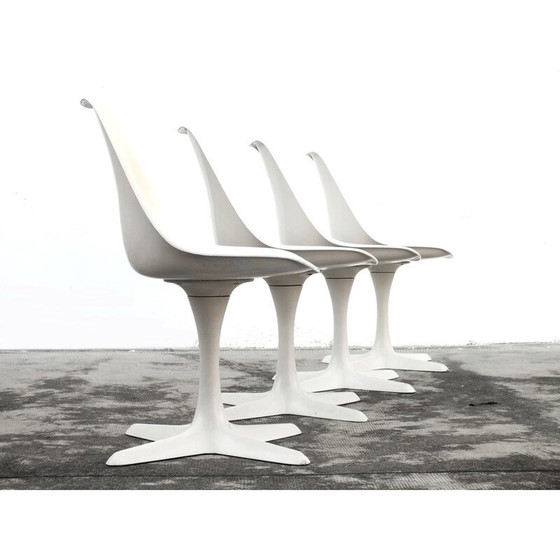 Image 1 of Set of 4 vintage white plastic tulip chairs by Burke Maurice for Arkana British, 1960s