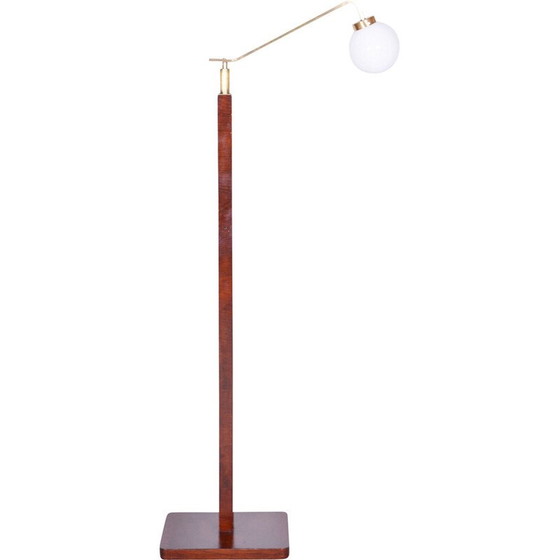 Image 1 of Vintage Art Deco floor lamp in walnut and brass, Czechoslovakia 1930