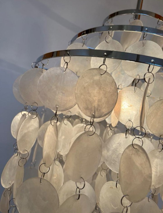 Image 1 of Set Of 2 Capiz Shells Pendant Lamps Lamps Chrome Frame