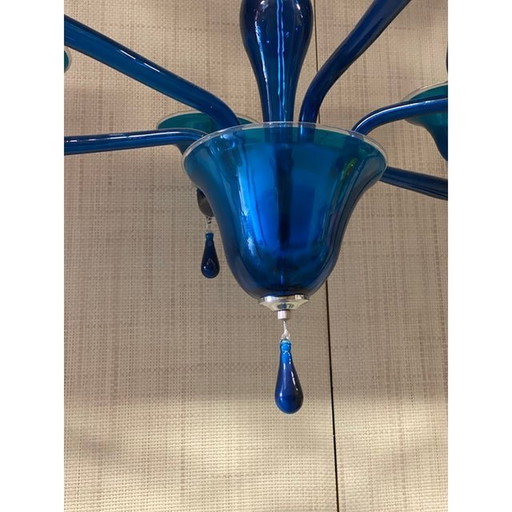 Contemporary Translucent Light-Blue Murano Glass Chandelier