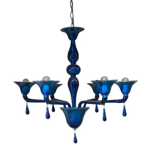 Contemporary Translucent Light-Blue Murano Glass Chandelier