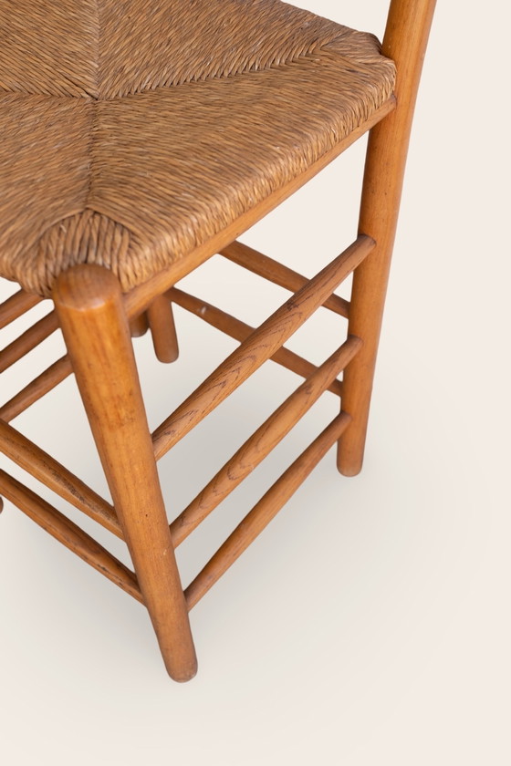 Image 1 of 3x Tabourets de bar vintage rustiques avec assise en jonc