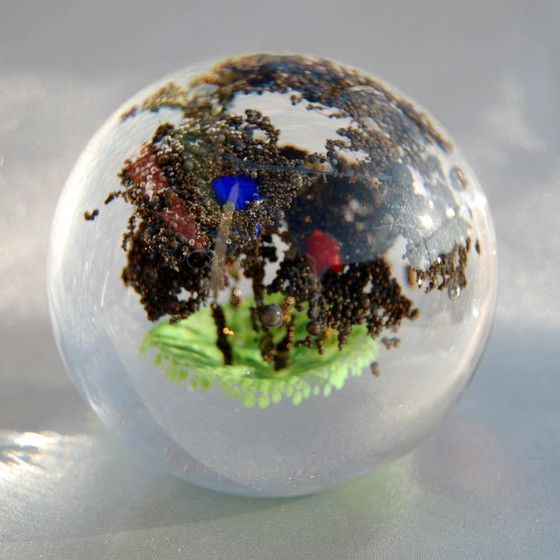 Image 1 of Beautiful clear Oljos glass drafts crystal paperweight 'copper trees'