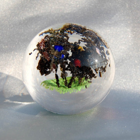 Image 1 of Beautiful clear Oljos glass drafts crystal paperweight 'copper trees'