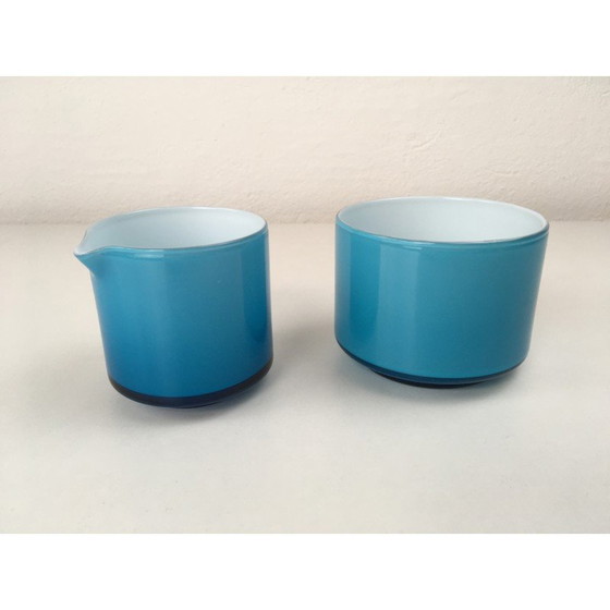Image 1 of Vintage opal glass creamer and sugar bowl by Michael Bang for Holmegaard, 1960s