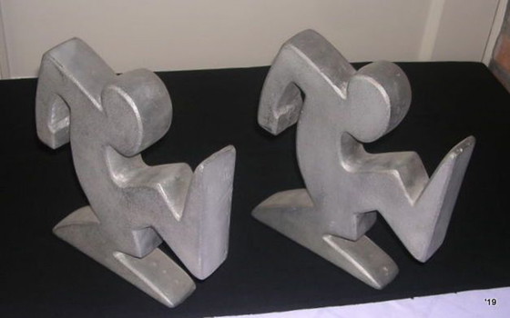 Image 1 of Set Heavy Metal Keith Haring La Linea Osvaldo Cavandoli Bookends Silver