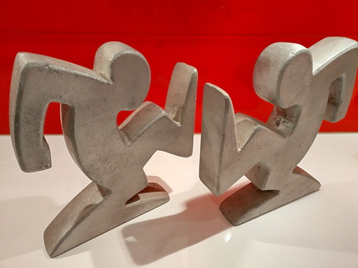 Set Heavy Metal Keith Haring La Linea Osvaldo Cavandoli Bookends Silver