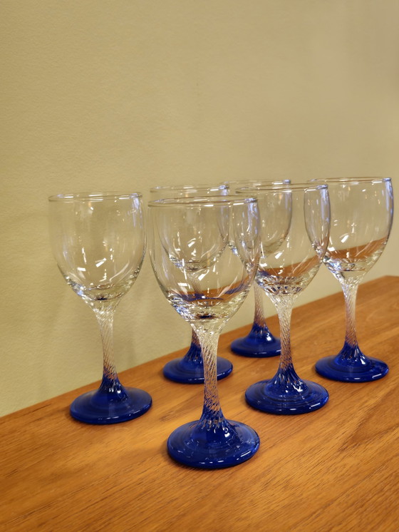 Image 1 of Set Of 6 Vintage Wine Glasses Wine Glasses Blue