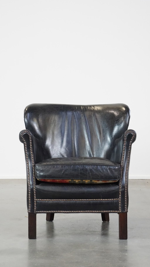 Black Armchair With Reversible Kelim Seat Cushion