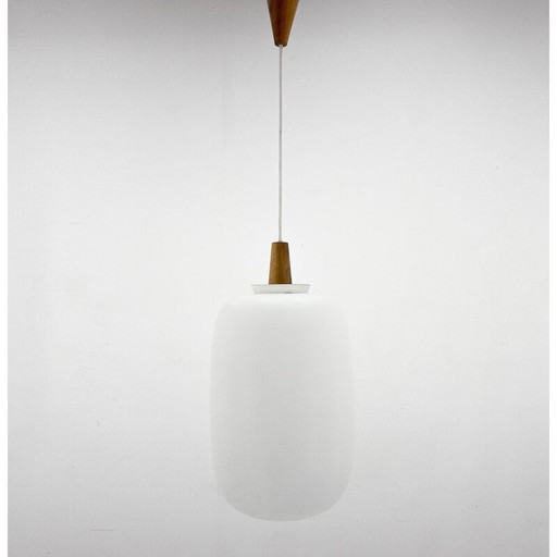 Vintage pendant light in wood and glass for Uluv, Czechoslovakia 1960