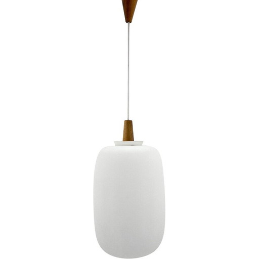 Vintage pendant light in wood and glass for Uluv, Czechoslovakia 1960