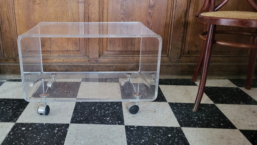 Altuglas / Plexiglas Coffee Table / Side Table On Wheels / 70s-80s / David Lange