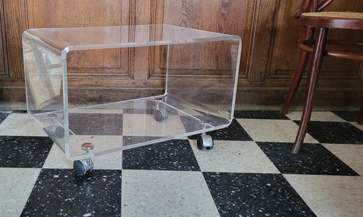 Altuglas / Plexiglas Coffee Table / Side Table On Wheels / 70s-80s / David Lange