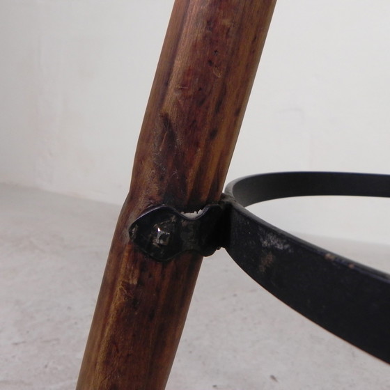 Image 1 of Set Of 2 Spanish Stools With Cowhide, 1960s