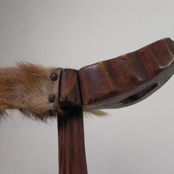 Image 1 of Set Of 2 Spanish Stools With Cowhide, 1960s