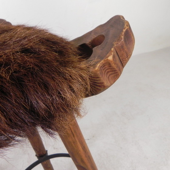 Image 1 of Set Of 2 Spanish Stools With Cowhide, 1960s