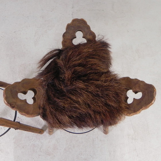 Image 1 of Set Of 2 Spanish Stools With Cowhide, 1960s