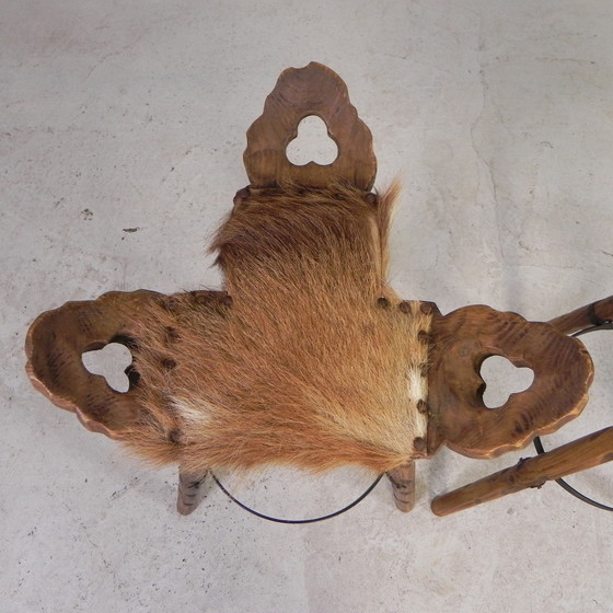 Image 1 of Set Of 2 Spanish Stools With Cowhide, 1960s