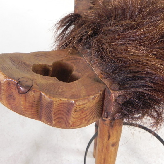 Image 1 of Set Of 2 Spanish Stools With Cowhide, 1960s