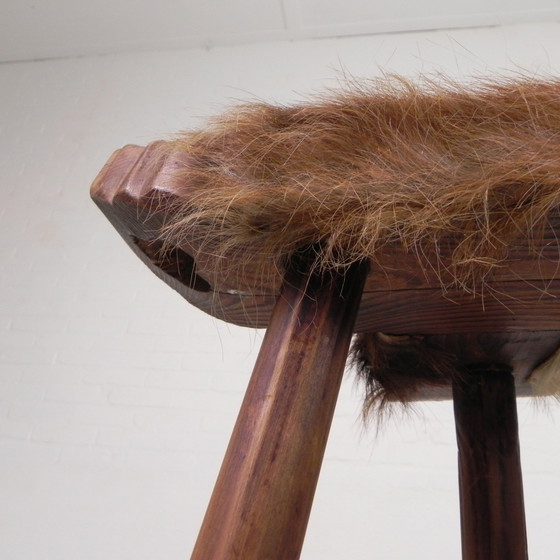 Image 1 of Set Of 2 Spanish Stools With Cowhide, 1960s