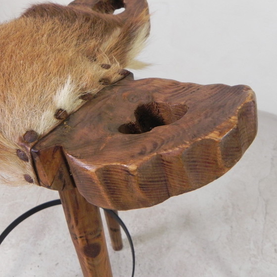 Image 1 of Set Of 2 Spanish Stools With Cowhide, 1960s