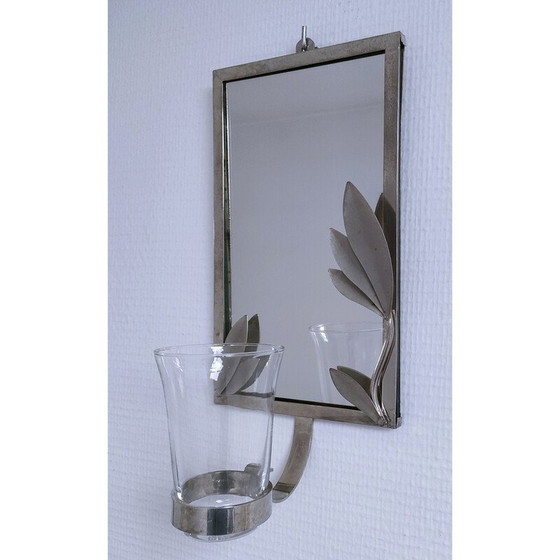 Image 1 of Vintage wall candlestick in silver-plated metal with foliage decoration, 1970