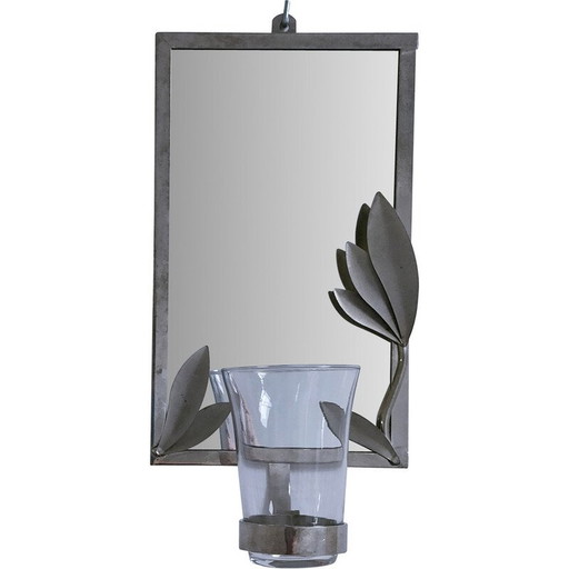 Portacandele da parete vintage in argento placcato con decorazione a fogliame, anni '70