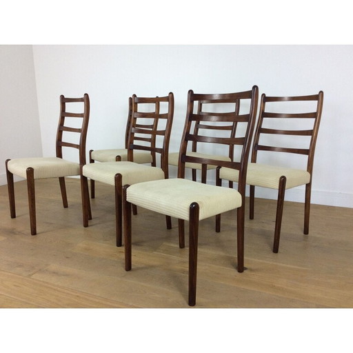 Set of 6 vintage rosewood ladder back dining chairs 1960s