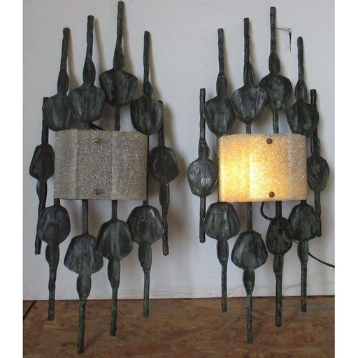 Pair of vintage brutalist wrought iron sconces by Tom Ahlstrom, 1960