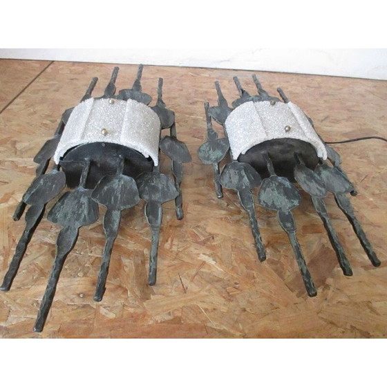 Image 1 of Pair of vintage brutalist wrought iron sconces by Tom Ahlstrom, 1960