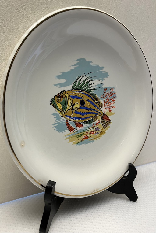 Sarreguemines Plate With Fish Decoration - Ca. 1920-1950