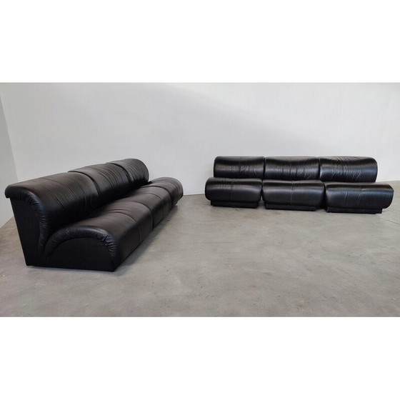 Image 1 of Mid-century black leather living room set by Doimo Salotti, Italy 1970s