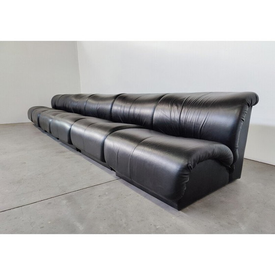 Image 1 of Mid-century black leather living room set by Doimo Salotti, Italy 1970s