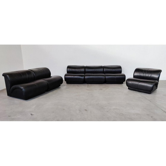 Image 1 of Mid-century black leather living room set by Doimo Salotti, Italy 1970s