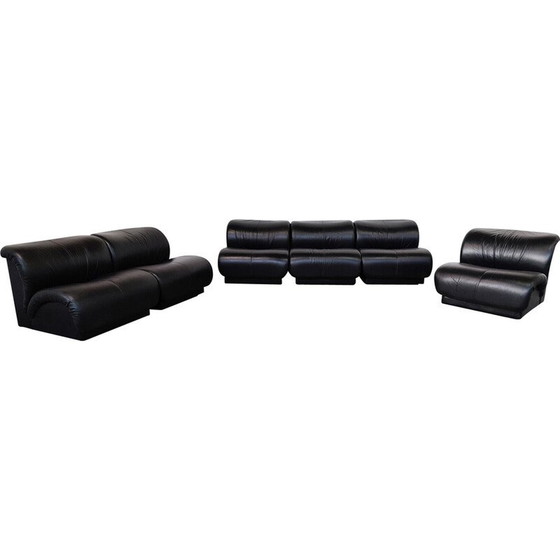 Image 1 of Mid-century black leather living room set by Doimo Salotti, Italy 1970s