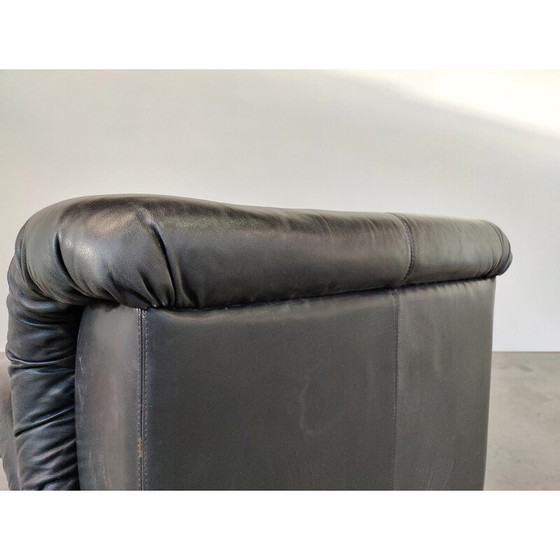 Image 1 of Mid-century black leather living room set by Doimo Salotti, Italy 1970s