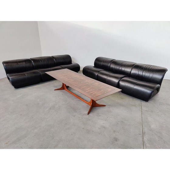Image 1 of Mid-century black leather living room set by Doimo Salotti, Italy 1970s
