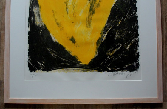 Image 1 of Jan Cremer : Lithographie encadrée : Coeurs jaunes - 1992 grande oeuvre