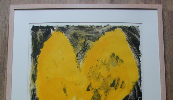 Image 1 of Jan Cremer : Lithographie encadrée : Coeurs jaunes - 1992 grande oeuvre