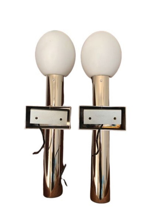 Image 1 of Pair of chrome and opaline sconces, KALMAR KG FRANKEN, 1970's