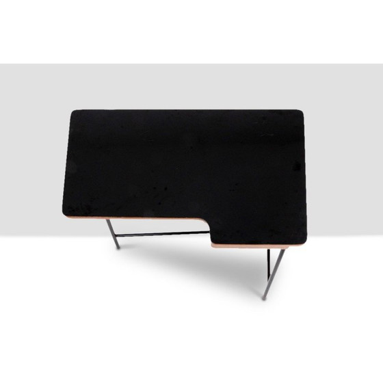Image 1 of Vintage oak and black metal desk by Jacques Hitier for Mbo, 1951