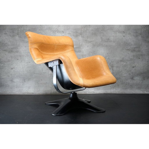 Vintage cognac leather armchair by Yrjo Kukkapuro for Haimi Karuselli, 1960