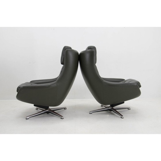Image 1 of Pair of mid century swivel rocking leather armchairs, Finland 1970s
