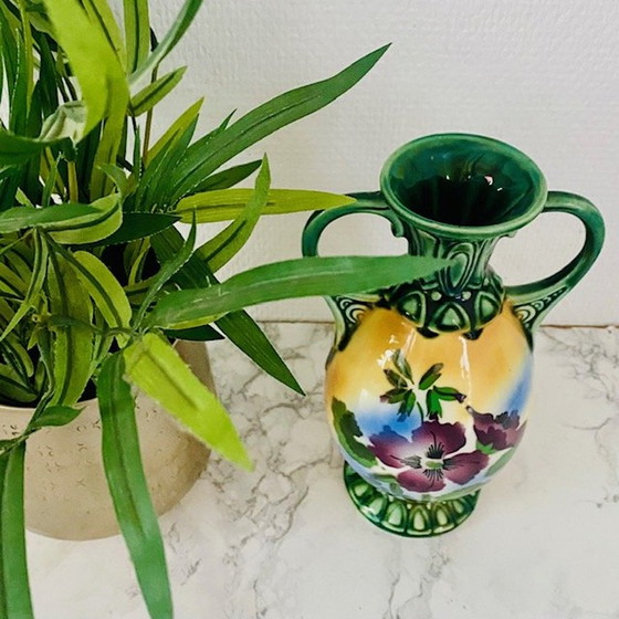 Image 1 of Artdeco vase art nouveau green flowers 1920s