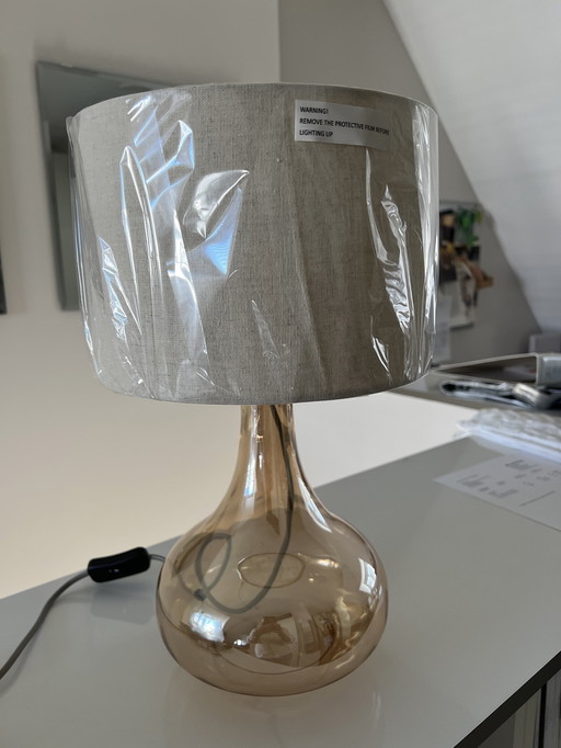 Torino Table Lamp Amber Glass Linen