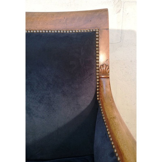 Image 1 of Poltrona vintage in velluto blu reale e mogano intagliato