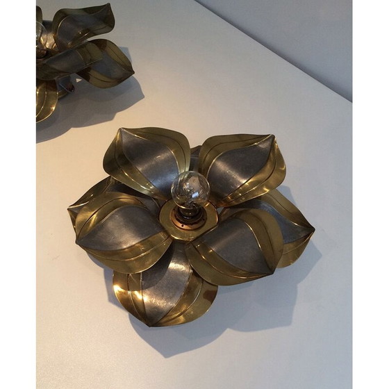 Image 1 of Pair of vintage french sconces in metal and brass 1970