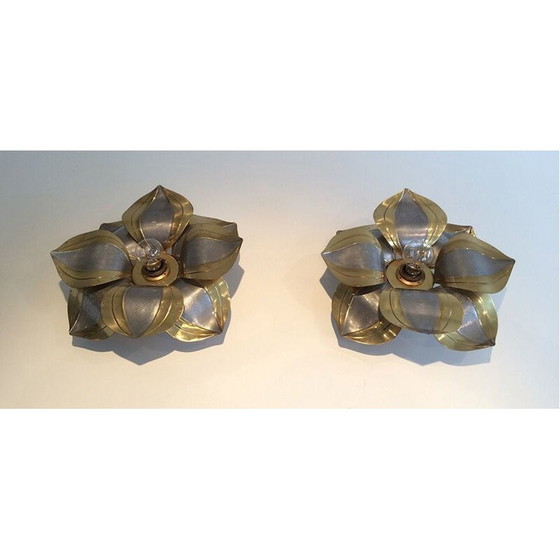 Image 1 of Pair of vintage french sconces in metal and brass 1970